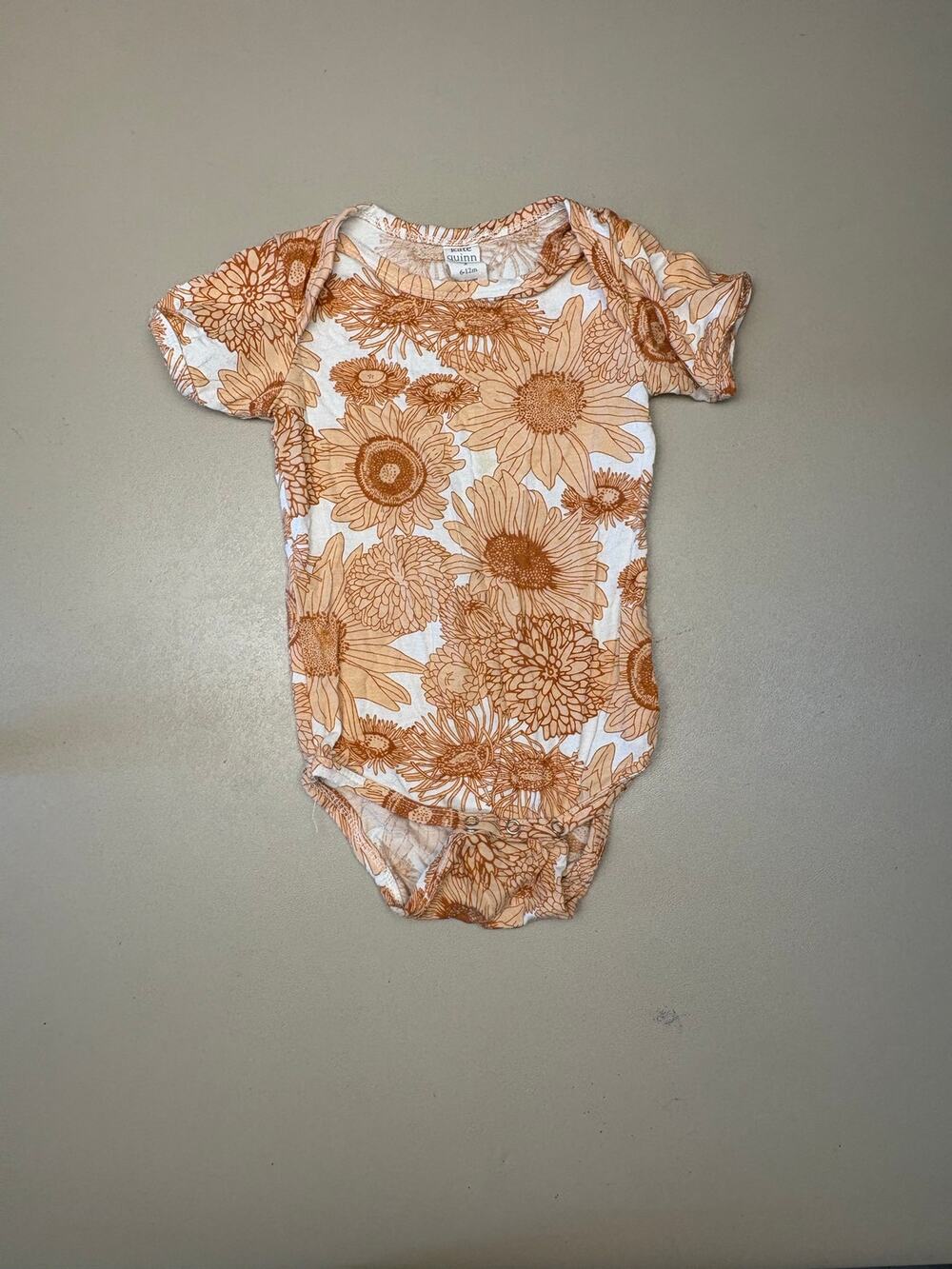 Baby Floral Bodysuit 6-12M Kate Quinn Organic Cotton Sunflower One Piece EUC